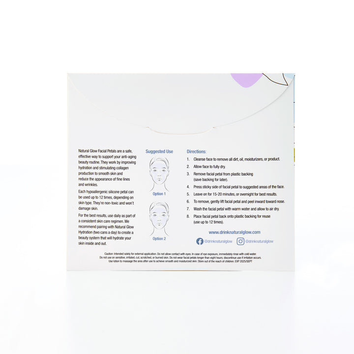 Back of Natural Glow Facial Petals packaging