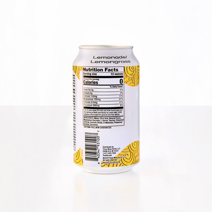 True Hydration Back of Can Lemonade / Lemongrass