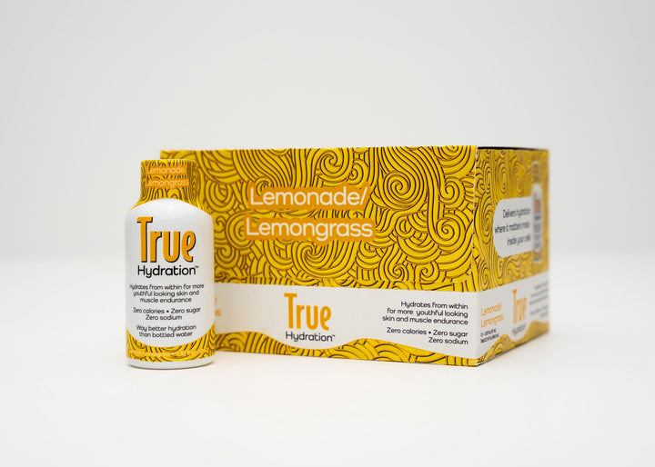 True Hydration Shot Bottle Front Sweetened Lemongrass Flavor with box side