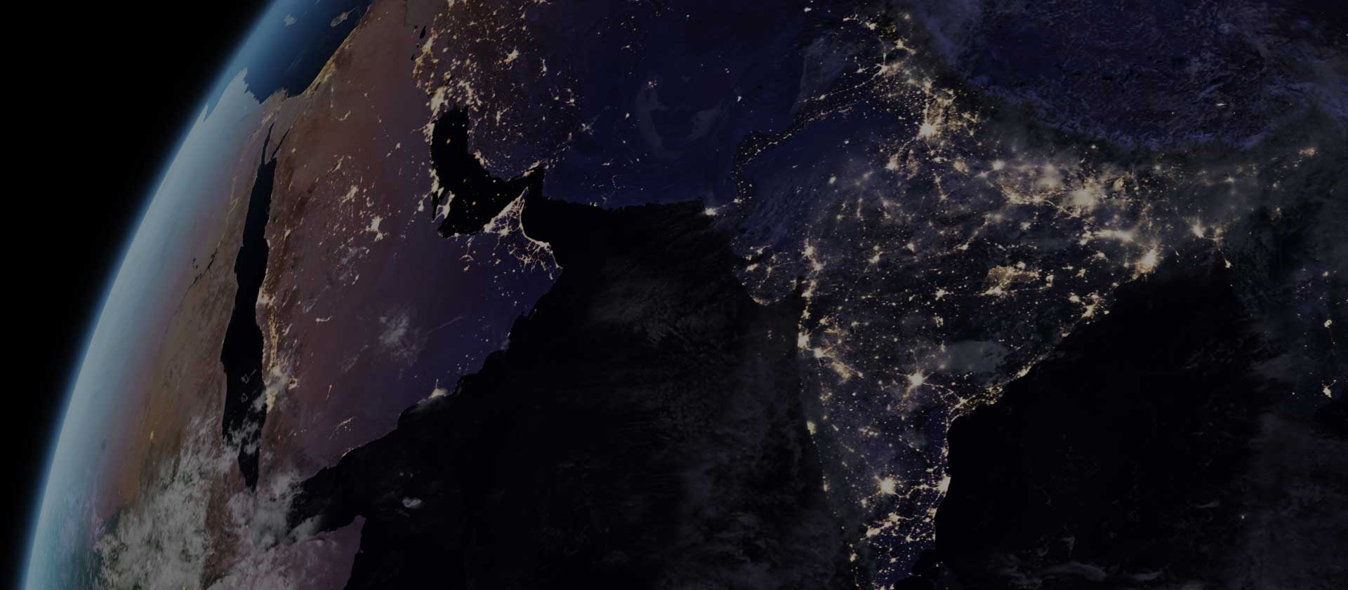 Aerial image taken from space showing Indian peninsula at night
